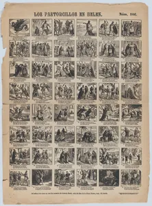 Broadside with 48 scenes relating to the nativity of Christ