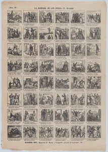 Broadside with 48 scenes relating to the pilgrimage of San Isidro