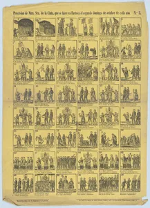 Broadside with 48 scenes relating to the procession of Our Lady of Cinta (Tortosa)
