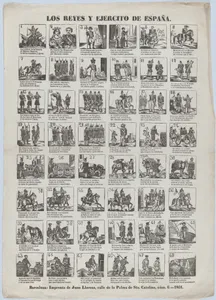 Broadside with 48 scenes relating to the Spanish army