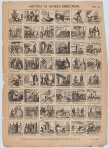 Broadside with 48 scenes relating to the story of a 'mico enredador'