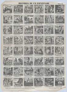 Broadside with 48 scenes relating to the story of a scarecrow