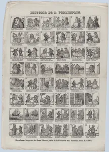 Broadside with 48 scenes relating to the story of Don Perlimplin