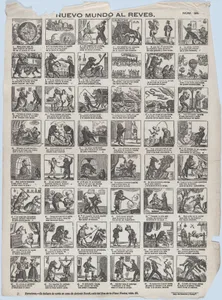 Broadside with 48 scenes relating to the world upside down