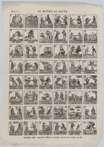 Broadside with 48 scenes relating to the world upside down