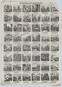 Broadside with 48 scenes representing the history of Catalonia
