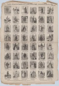 Broadside with 48 scenes representing the kings and queens of Spain