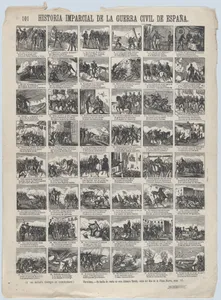 Broadside with 48 scenes telling the 'impartial' story of the civil war in Spain (Part 1)