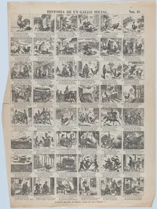 Broadside with 48 scenes telling the story of the chicken (social advancement and decline)