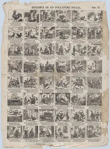 Broadside with 48 scenes telling the story of the chicken (social advancement and decline)