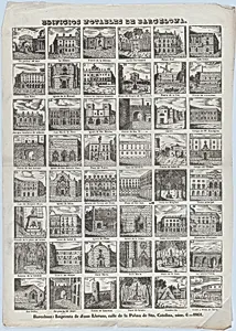 Broadside with 48 views of notable houses in Barcelona by José Noguera|Juan Llorens