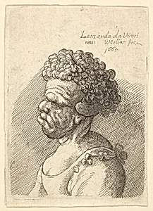 Bust of a deformed woman with curly hair in profile to the left by Leonardo da Vinci|Wenceslaus Hollar
