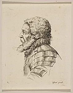 Bust of a Soldier in Profile, from 'Various heads and figures' (Diverses tétes et figures) by Stefano della Bella|Israël Henriet