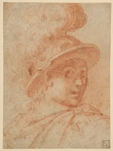 Bust of a Warrior Wearing a Plumed Helmet, Looking Toward Spectator Over His Right Shoulder (recto); Sketch of a Leg (verso)