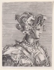 Bust of a Woman Wearing a Fantastic Head-dress and Mask