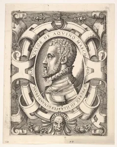 Bust portrait of Ferdinando Francesco de Avalos, marquis of Pescara, in an oval ornamented frame