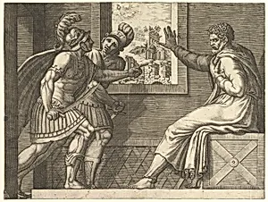 Caius Marius in Prison, two Cimbrian soldiers entering his cell by Giorgio Ghisi|Polidoro da Caravaggio