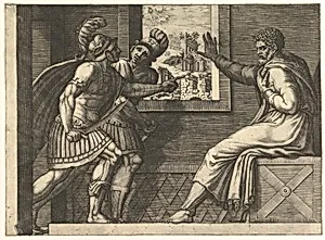 Caius Marius in prison; two Cimbrian soldiers entering his cell by Giorgio Ghisi|Polidoro da Caravaggio