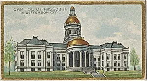 Capitol of Missouri in Jefferson City, from the General Government and State Capitol Buildings series (N14) for Allen & Ginter Cigarettes Brands by Allen & Ginter|The Gast Lithograph & Engraving Company