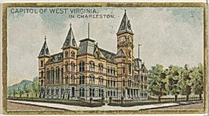 Capitol of West Virginia in Charleston, from the General Government and State Capitol Buildings series (N14) for Allen & Ginter Cigarettes Brands by Allen & Ginter|The Gast Lithograph & Engraving Company