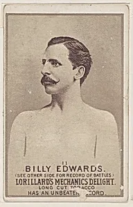 Card 11, Billy Edwards, from the Prizefighters series (N269) issued by P. Lorillard Company to promote Mechanics Delight Long Cut Tobacco by Ballin & Liebler Lithography|P. Lorillard Company