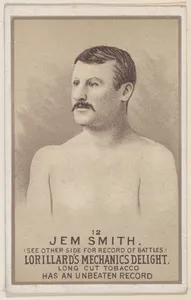 Card 12, Jem Smith, from the Prizefighters series (N269) issued by P. Lorillard Company to promote Mechanics Delight Long Cut Tobacco