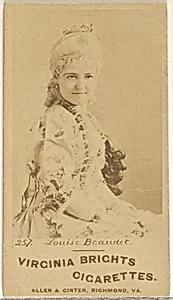 Card 257, Louise Beaudet, from the Actors and Actresses series (N45, Type 1) for Virginia Brights Cigarettes by Allen & Ginter