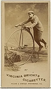 Card 27, from the Girl Cyclists series (N49) for Virginia Brights Cigarettes by Allen & Ginter