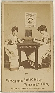 Card 30, from the series, Cigarette Making Girls (N46) for Virginia Brights Cigarettes by Allen & Ginter