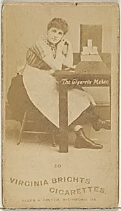 Card 30, from the series, Cigarette Making Girls (N46) for Virginia Brights Cigarettes by Allen & Ginter