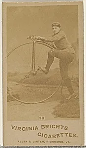 Card 39, from the Girl Cyclists series (N49) for Virginia Brights Cigarettes by Allen & Ginter