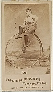 Card 52, from the Girl Cyclists series (N49) for Virginia Brights Cigarettes by Allen & Ginter