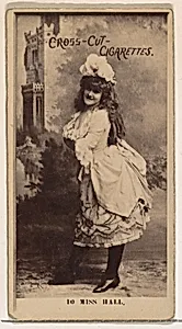 Card Number 10, Miss Hall, from the Actors and Actresses series (N145-2) issued by Duke Sons & Co. to promote Cross Cut Cigarettes by W. Duke, Sons & Co.