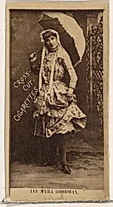 Card Number 113, Myra Goodwin, from the Actors and Actresses series (N145-2) issued by Duke Sons & Co. to promote Cross Cut Cigarettes by W. Duke, Sons & Co.