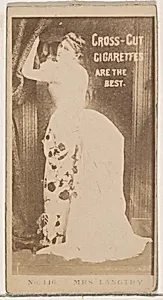 Card Number 116, Mrs. Langtry, from the Actors and Actresses series (N145-2) issued by Duke Sons & Co. to promote Cross Cut Cigarettes by W. Duke, Sons & Co.