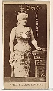 Card Number 129, Lillian Russell, from the Actors and Actresses series (N145-2) issued by Duke Sons & Co. to promote Cross Cut Cigarettes by W. Duke, Sons & Co.
