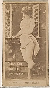 Card Number 132, Miss Hall, from the Actors and Actresses series (N145-2) issued by Duke Sons & Co. to promote Cross Cut Cigarettes by W. Duke, Sons & Co.