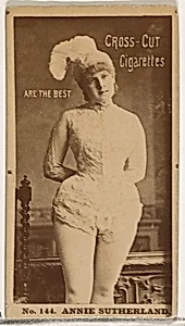 Card Number 144, Annie Sutherland, from the Actors and Actresses series (N145-2) issued by Duke Sons & Co. to promote Cross Cut Cigarettes by W. Duke, Sons & Co.