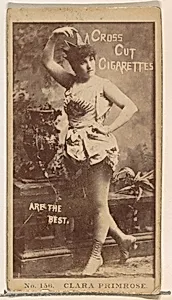 Card Number 156, Clara Primrose, from the Actors and Actresses series (N145-2) issued by Duke Sons & Co. to promote Cross Cut Cigarettes by W. Duke, Sons & Co.