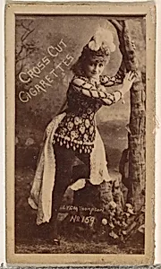 Card Number 159, Lydia Thompson, from the Actors and Actresses series (N145-1) issued by Duke Sons & Co. to promote Cross Cut Cigarettes by W. Duke, Sons & Co.