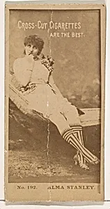 Card Number 192, Alma Stanley, from the Actors and Actresses series (N145-2) issued by Duke Sons & Co. to promote Cross Cut Cigarettes by W. Duke, Sons & Co.