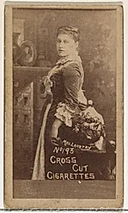 Card Number 193, Mrs. Langtry, from the Actors and Actresses series (N145-1) issued by Duke Sons & Co. to promote Cross Cut Cigarettes by W. Duke, Sons & Co.
