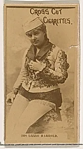 Card Number 208, Lizzie Harrold, from the Actors and Actresses series (N145-2) issued by Duke Sons & Co. to promote Cross Cut Cigarettes by W. Duke, Sons & Co.