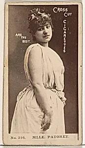 Card Number 216, Mlle. Patoret, from the Actors and Actresses series (N145-2) issued by Duke Sons & Co. to promote Cross Cut Cigarettes by W. Duke, Sons & Co.