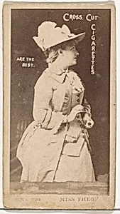 Card Number 220, Miss Theo, from the Actors and Actresses series (N145-2) issued by Duke Sons & Co. to promote Cross Cut Cigarettes by W. Duke, Sons & Co.