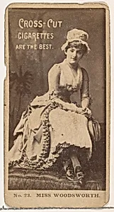 Card Number 23, Miss Woodsworth, from the Actors and Actresses series (N145-2) issued by Duke Sons & Co. to promote Cross Cut Cigarettes by W. Duke, Sons & Co.