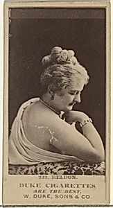 Card Number 233, Miss Beldon, from the Actors and Actresses series (N145-7) issued by Duke Sons & Co. to promote Duke Cigarettes by W. Duke, Sons & Co.