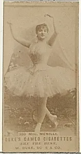 Card Number 320, Mlle. Menilli, from the Actors and Actresses series (N145-5) issued by Duke Sons & Co. to promote Cameo Cigarettes by W. Duke, Sons & Co.