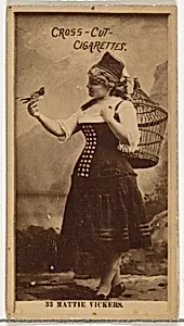 Card Number 33, Miss Mattie Vickers, from the Actors and Actresses series (N145-2) issued by Duke Sons & Co. to promote Cross Cut Cigarettes by W. Duke, Sons & Co.