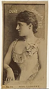 Card Number 33, Mrs. Langtry, from the Actors and Actresses series (N145-6) issued by Duke Sons & Co. to promote Duke Cigarettes by W. Duke, Sons & Co.